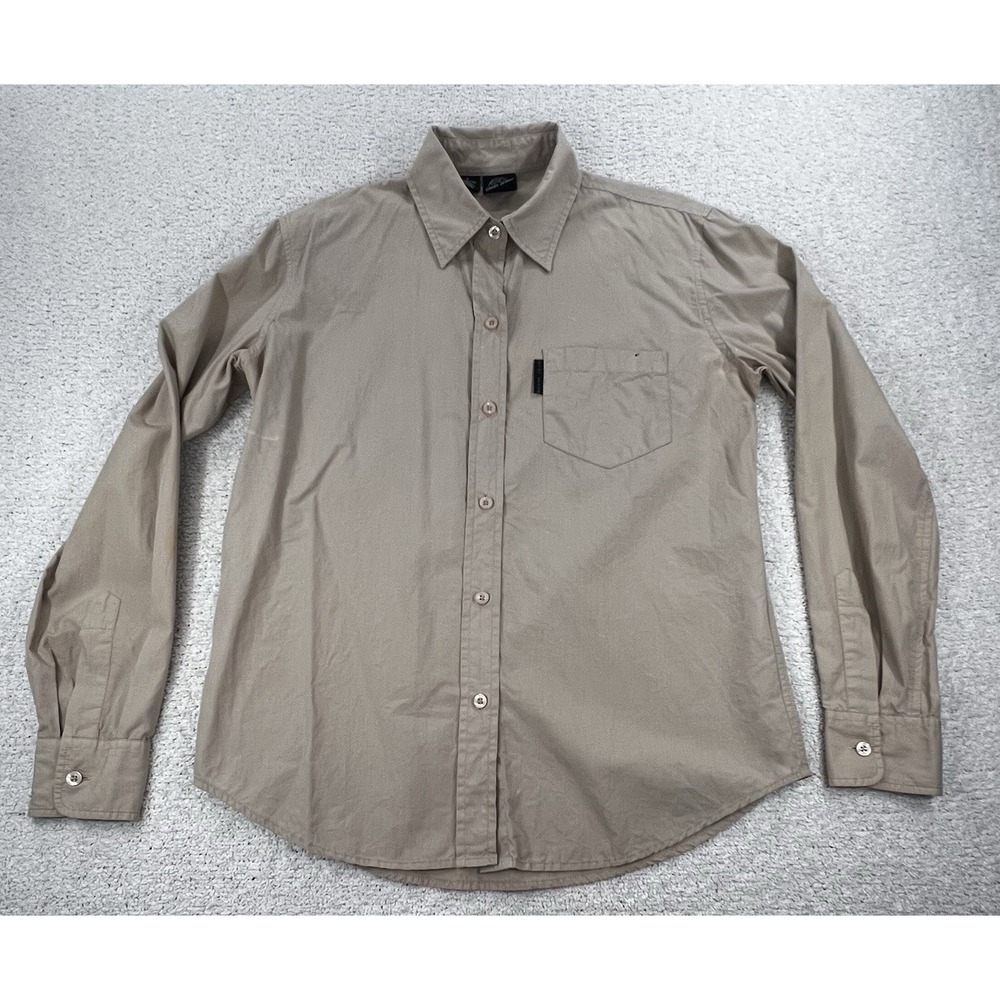 Vintage 90s DKNY Jeans Button Down Shirt Womens 6 Tan Khaki Utility
